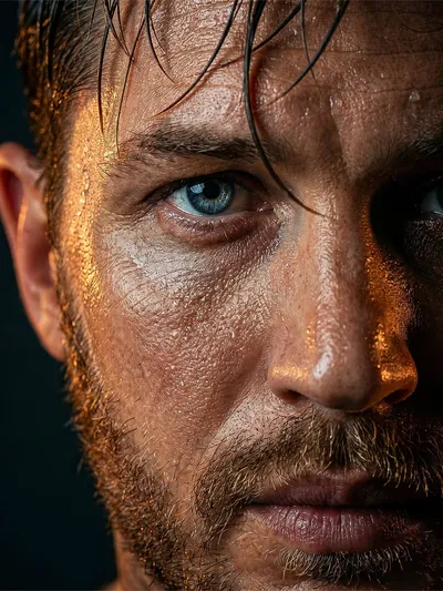 Rain-Soaked Rugged Close-Up