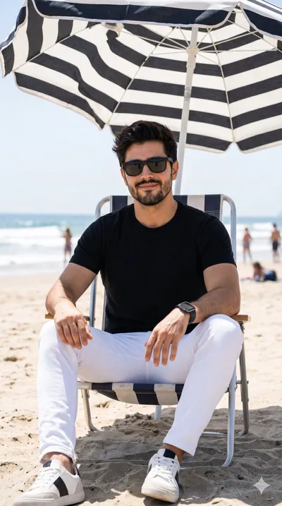 Striped Umbrella Beach Portrait