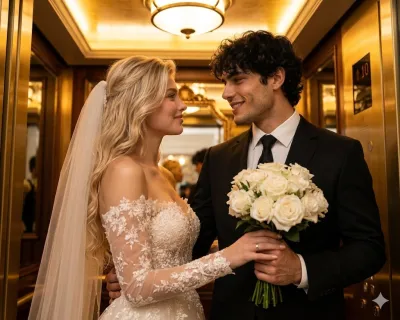 Romantic Elevator Scene with Flowers